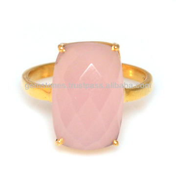 Wholesale Handmade Gold Plated Rose Quartz Rings Vermeil Bezel Jewelry